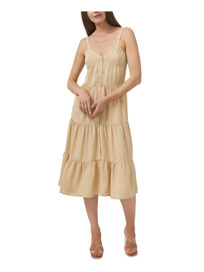 RILEY&RAE Womens Beige Sleeveless V Neck Midi Fit + Flare Dress 6