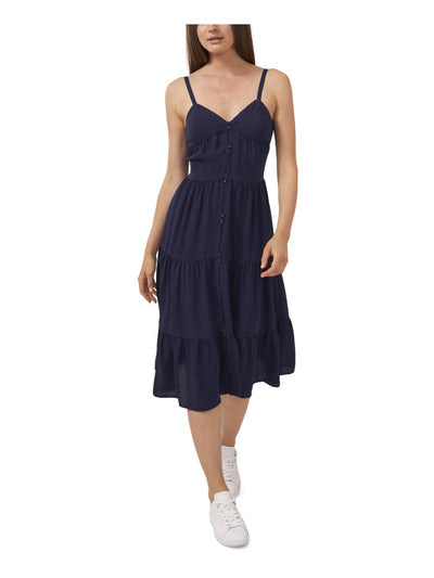 RILEY&RAE Womens Navy Sleeveless V Neck Midi Party Ruffled Dress 10