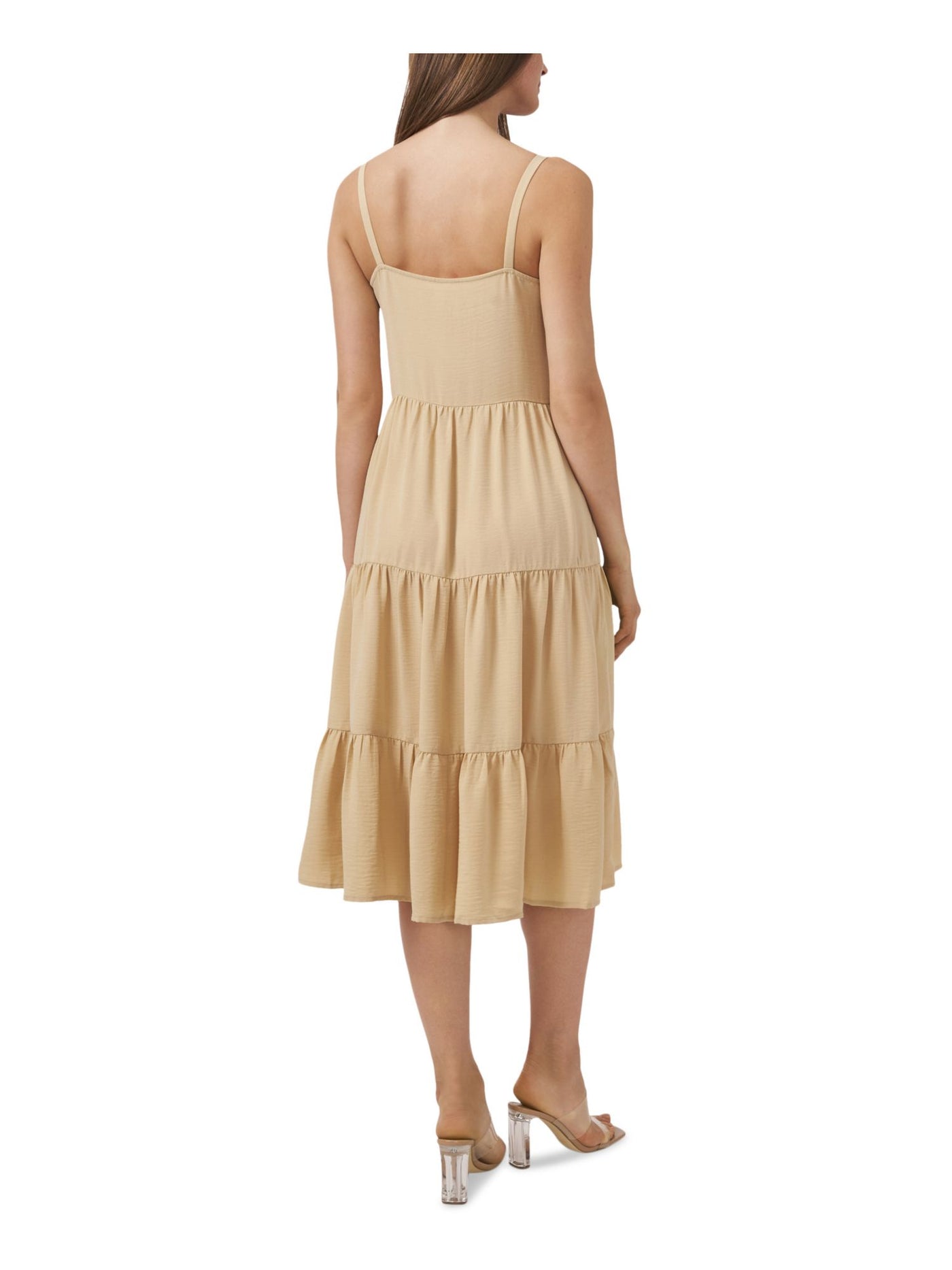 RILEY&RAE Womens Beige Sleeveless V Neck Midi Fit + Flare Dress 6