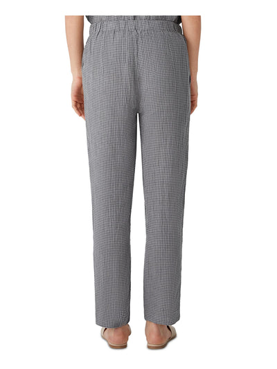 EILEEN FISHER Womens Gray Pocketed Tie Ankle Crop Drawstring Check Straight leg Pants XXS