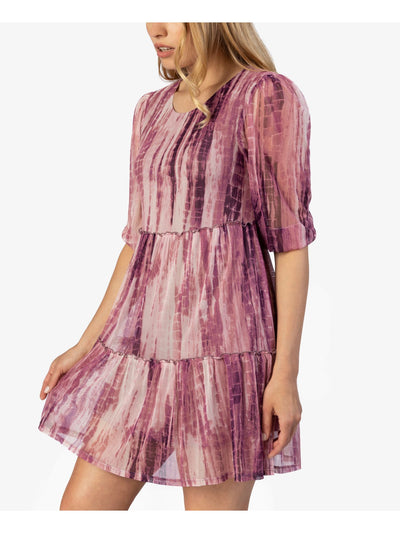 SPEECHLESS Womens Purple Stretch Tie Dye Round Neck Mini Shift Dress XXS