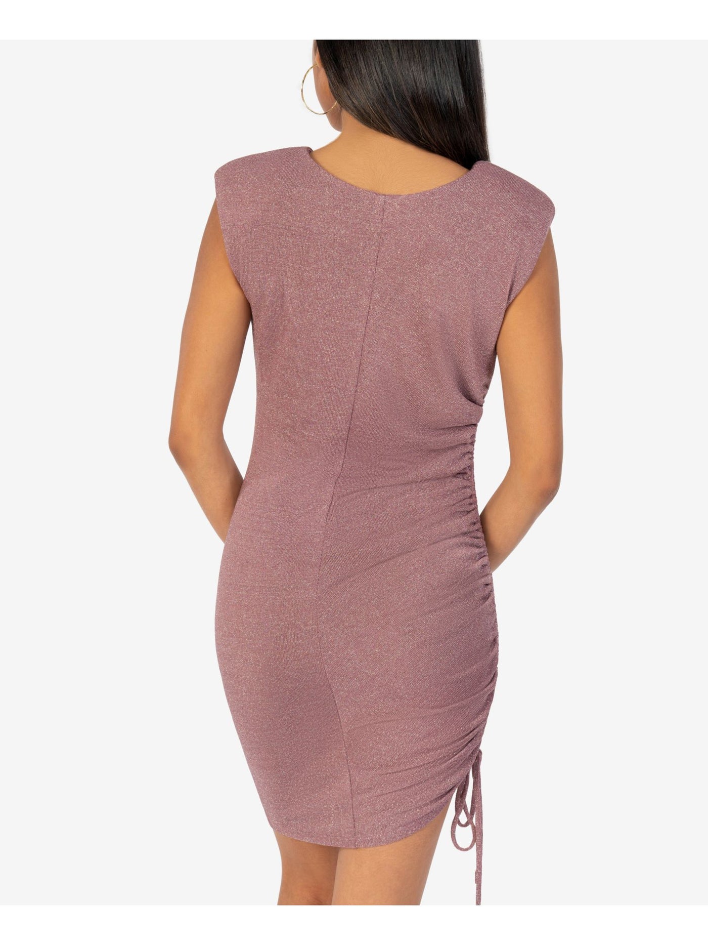 SPEECHLESS Womens Purple Knit Metallic Tie Side-Ruched Sleeveless Round Neck Short Cocktail Body Con Dress M