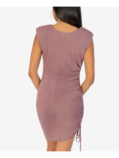 SPEECHLESS Womens Purple Knit Metallic Tie Side-Ruched Sleeveless Round Neck Short Cocktail Body Con Dress M