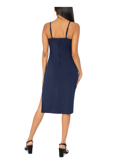 SPEECHLESS Womens Blue Stretch Cut Out Zippered Side Slit Spaghetti Strap Square Neck Below The Knee Party Body Con Dress XS