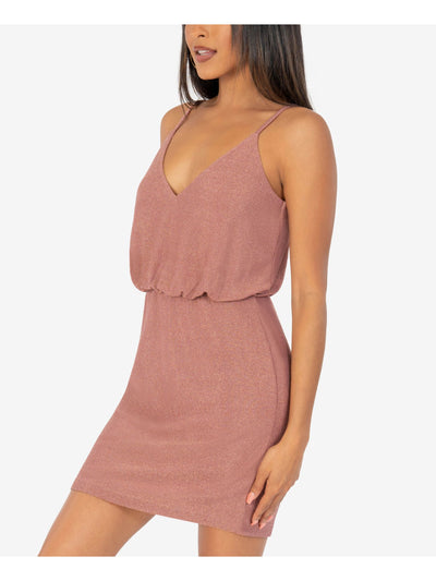 SPEECHLESS Womens Pink Sleeveless V Neck Short Cocktail Blouson Dress Juniors M