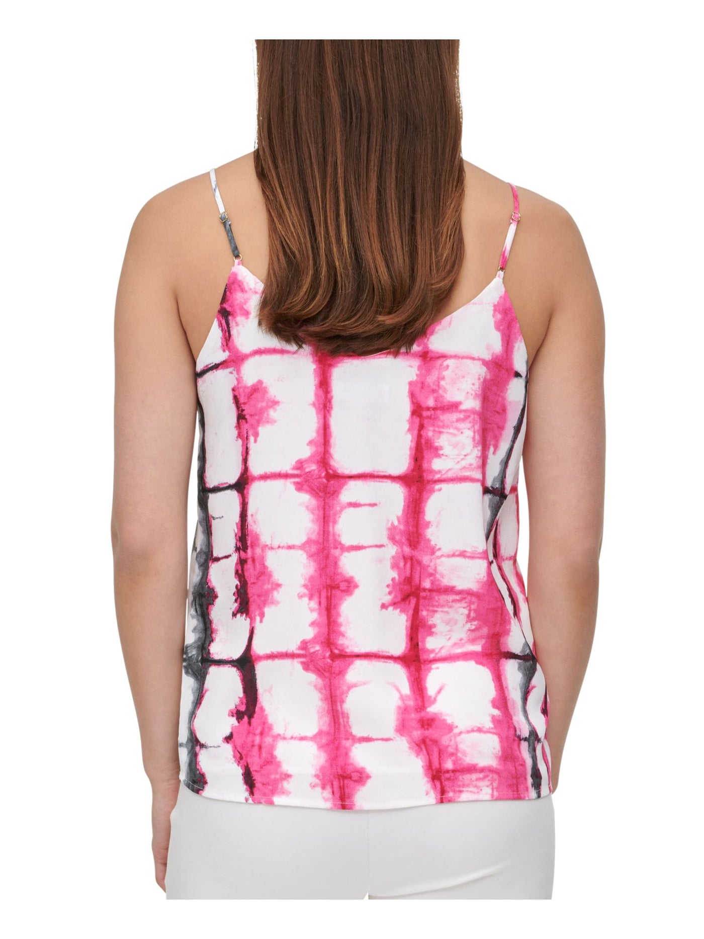 CALVIN KLEIN Womens White Tie Dye Spaghetti Strap V Neck Cami Top L