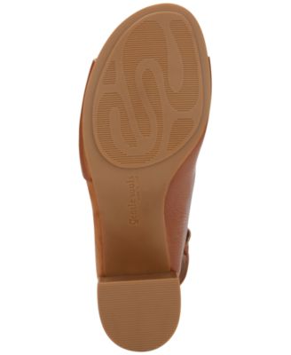 GENTLE SOULS KENNETH COLE Womens Brown Mixed Media Goring Cushioned Charlene Open Toe Block Heel Slip On Leather Slingback Sandal