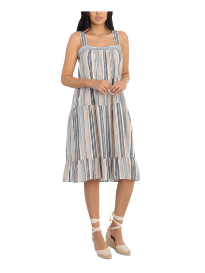 LONDON TIMES Womens Blue Striped Sleeveless Square Neck Midi Shift Dress 8P