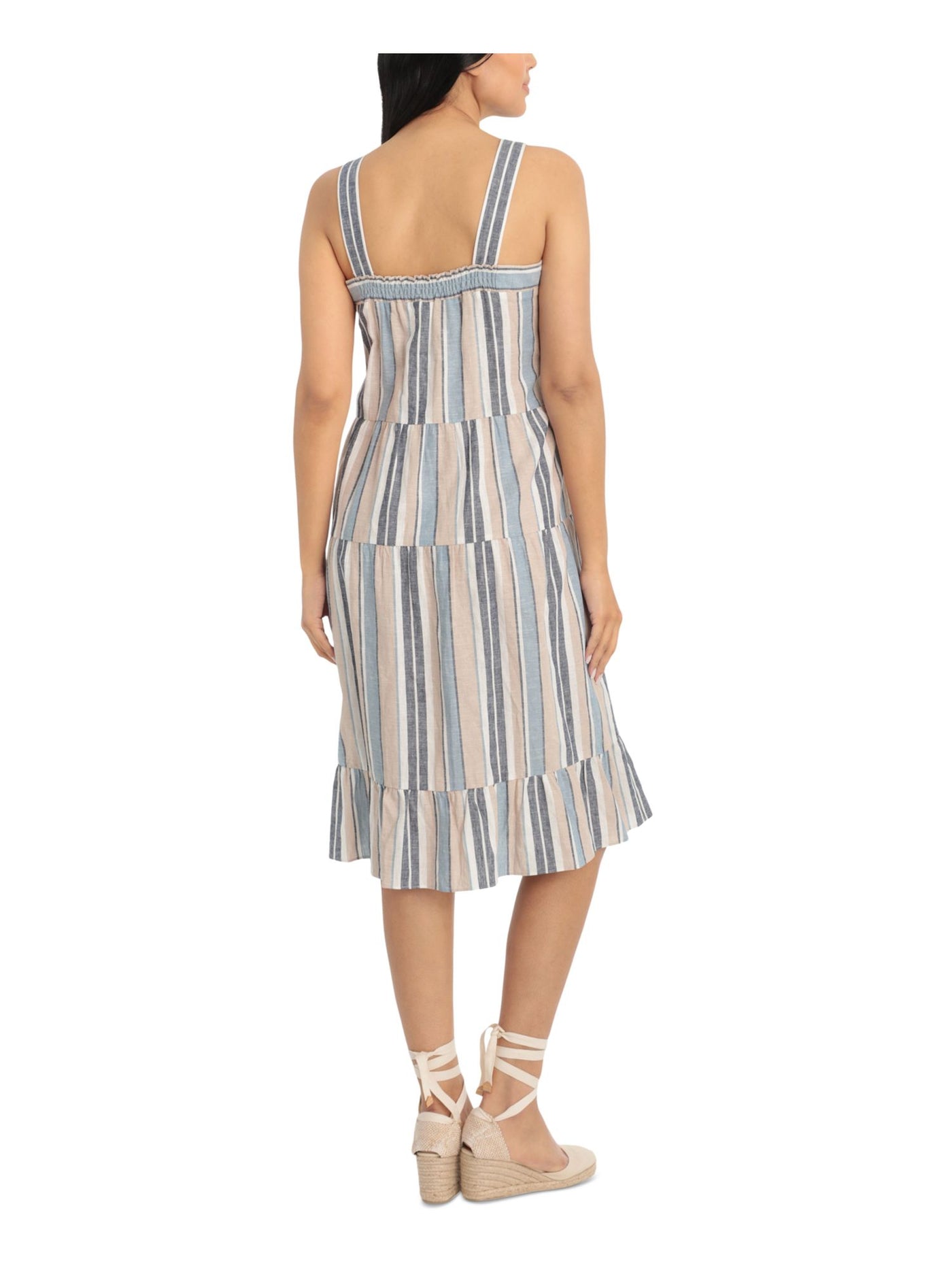 LONDON TIMES Womens Blue Striped Sleeveless Square Neck Midi Shift Dress 8P