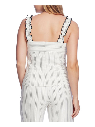 VINCE CAMUTO Womens Ivory Zippered Ruffled Princess Seam Pinstripe Sleeveless Square Neck Tank Top 12