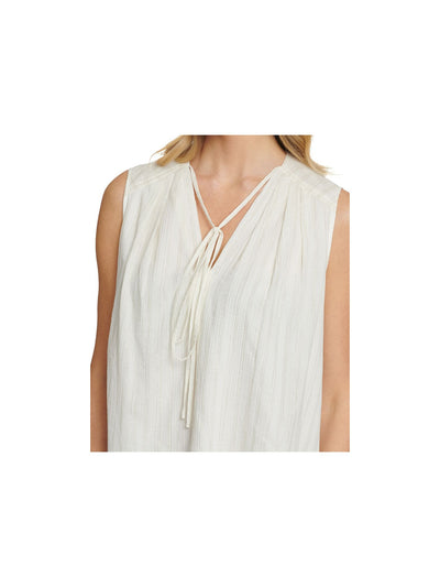 DKNY Womens Ivory Metallic Tie Front Striped Sleeveless V Neck Top M