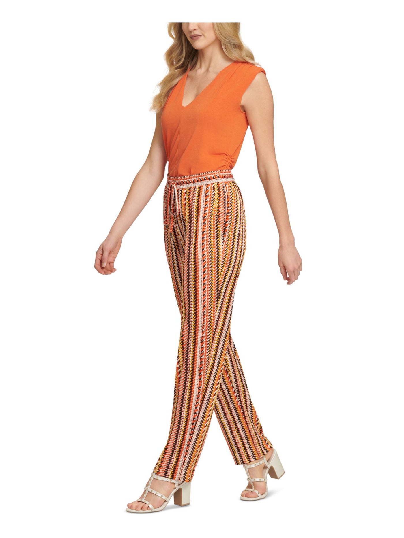 DKNY Womens Orange Printed Straight leg Pants XS