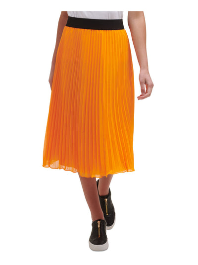 DKNY Womens Orange Stretch Midi Accordion Pleat Skirt M