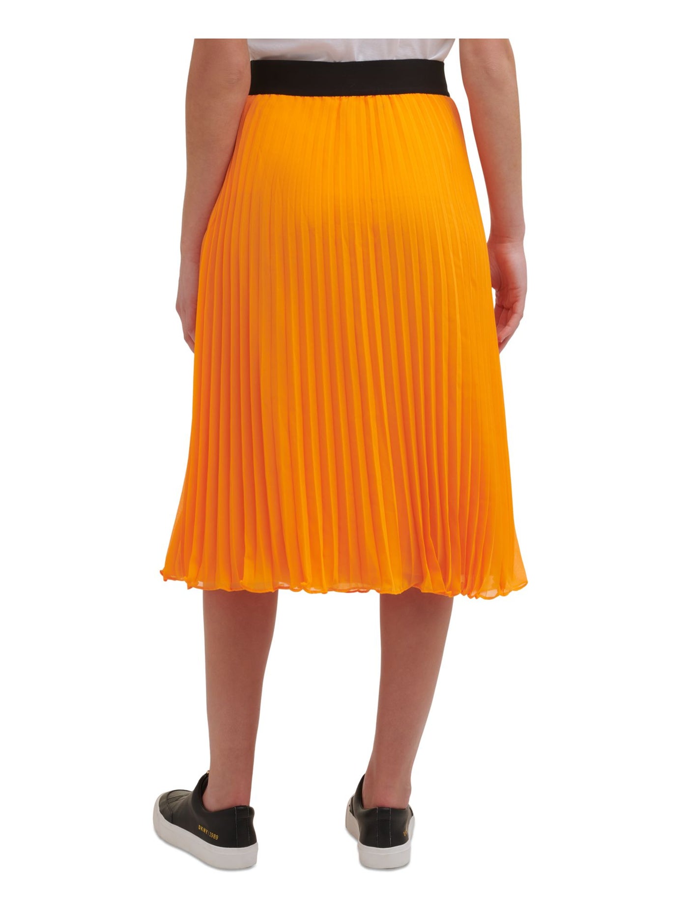 DKNY Womens Orange Stretch Midi Accordion Pleat Skirt M