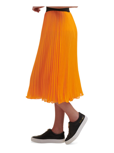 DKNY Womens Orange Stretch Midi Accordion Pleat Skirt M