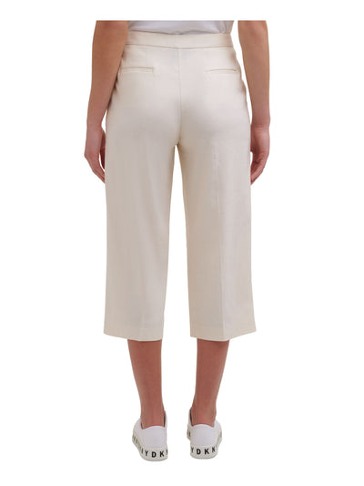 DKNY Womens Ivory Stretch Pocketed Zippered Front Tab Cropped Pants 14