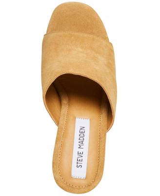 STEVE MADDEN Womens Tan Beige Cork Inspired 1-1/2" Platform Padded Mardi Round Toe Block Heel Slip On Leather Heeled M