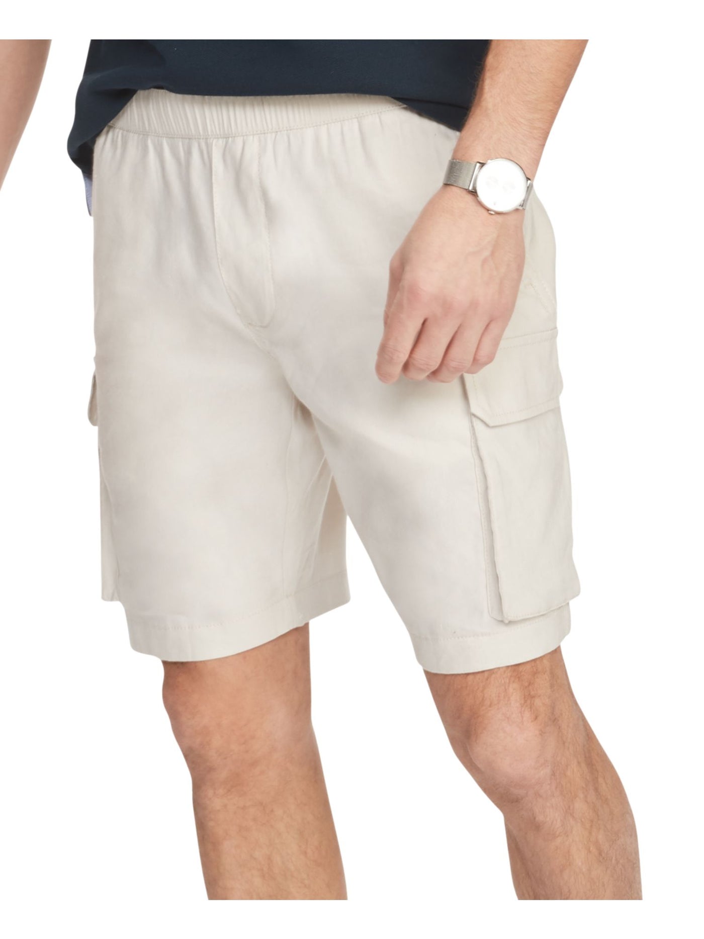 TOMMY HILFIGER Mens Charlie Ivory Drawstring Flat Frong Classic Fit Stretch Cargo Shorts L