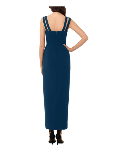 XSCAPE Womens Teal Zippered Slitted Draped Double-strap Sleeveless Scoop Neck Maxi Formal Gown Dress 10