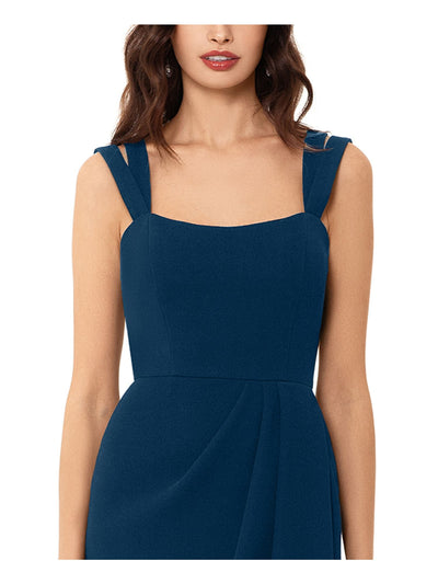XSCAPE Womens Teal Zippered Slitted Draped Double-strap Sleeveless Scoop Neck Maxi Formal Gown Dress 10