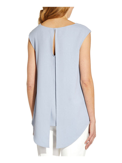 ADRIANNA PAPELL Womens Blue Stretch Sequined Keyhole And Flyaway Back Sleeveless Boat Neck Formal Top 8