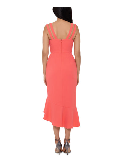 XSCAPE Womens Coral Ruffled Sleeveless Square Neck Short Party Hi-Lo Dress 4