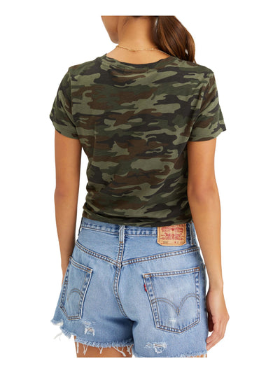 SANCTUARY Womens Green Twist Front Camouflage Short Sleeve Crew Neck T-Shirt M