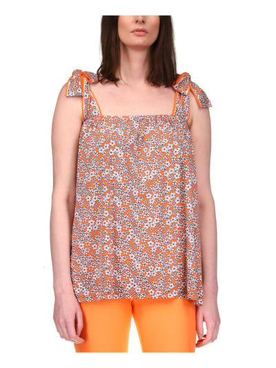 MICHAEL KORS Womens Orange Floral Sleeveless Square Neck Tank Top XXS