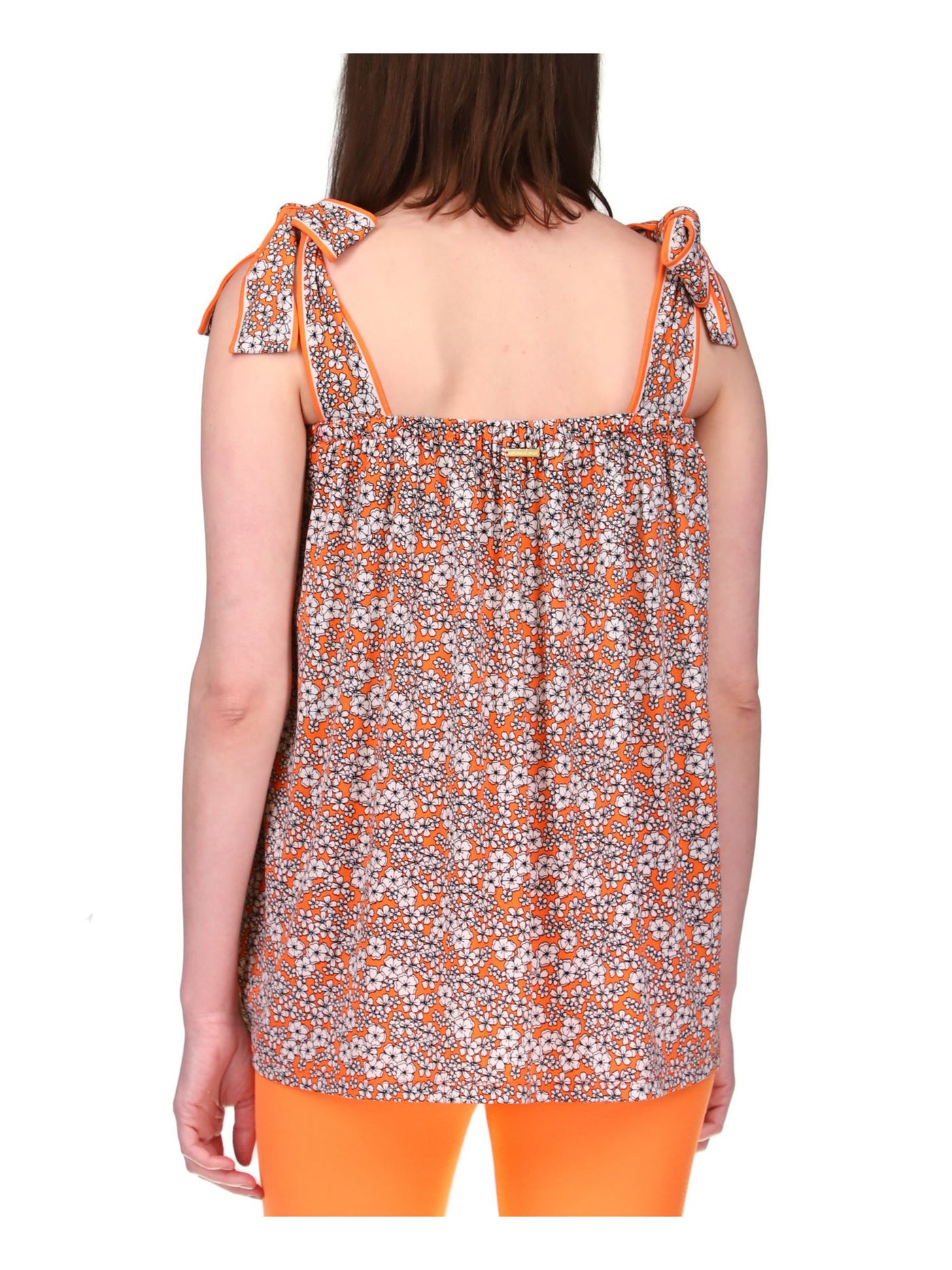 MICHAEL KORS Womens Orange Floral Sleeveless Square Neck Tank Top XXS