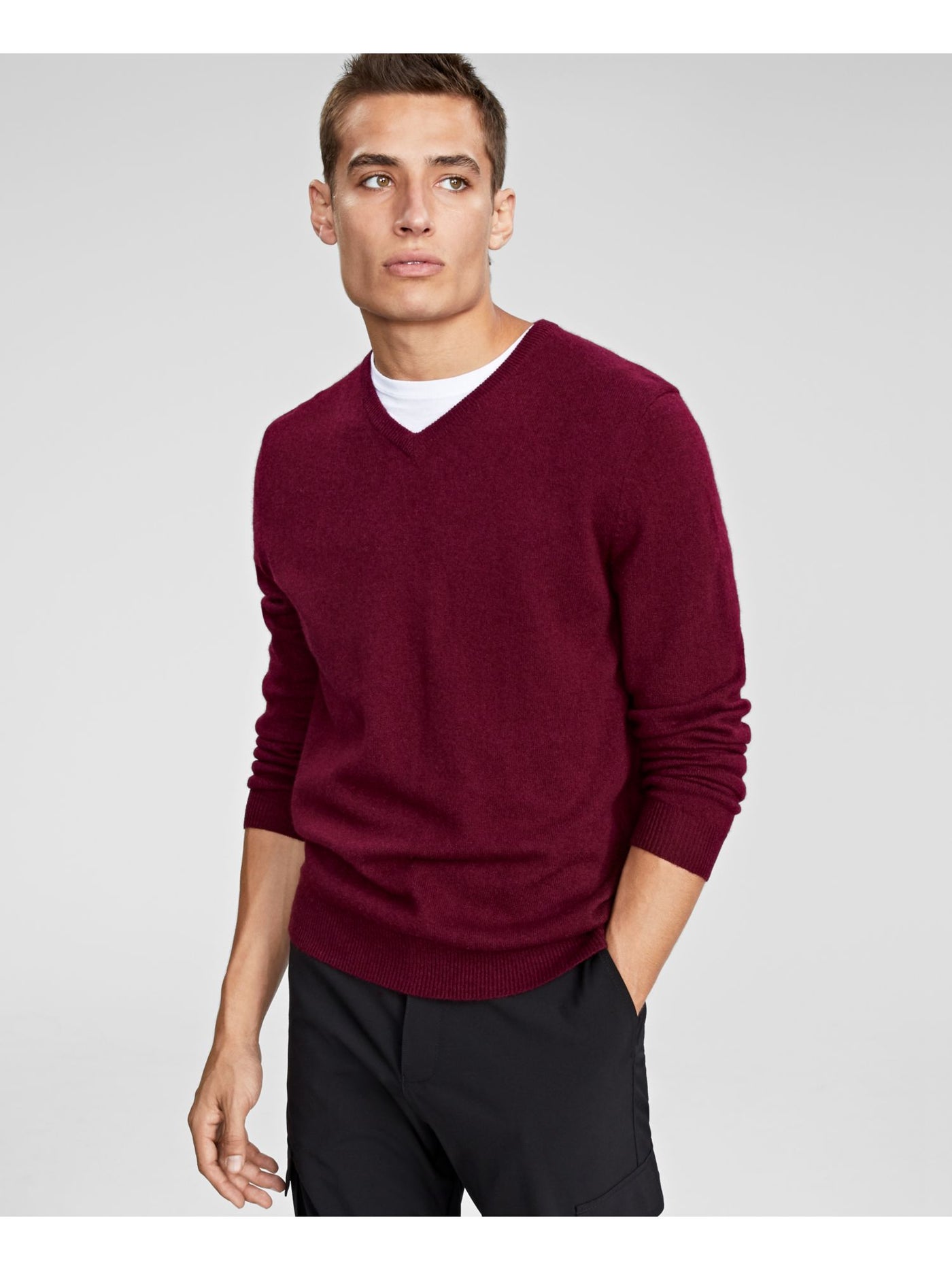 CLUBROOM Mens Burgundy V Neck Classic Fit Pullover Sweater XL