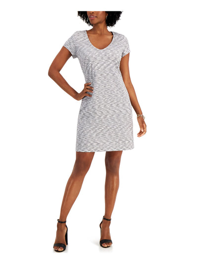 CONNECTED APPAREL Womens Gray Jersey Short Sleeve V Neck Short Sheath Dress Petites PM