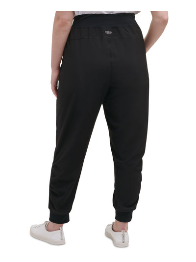 CALVIN KLEIN PERFORMANCE Womens Black Stretch Tie Ribbed Mid Rise Cinched Side Hems Cropped Pants Plus 2X