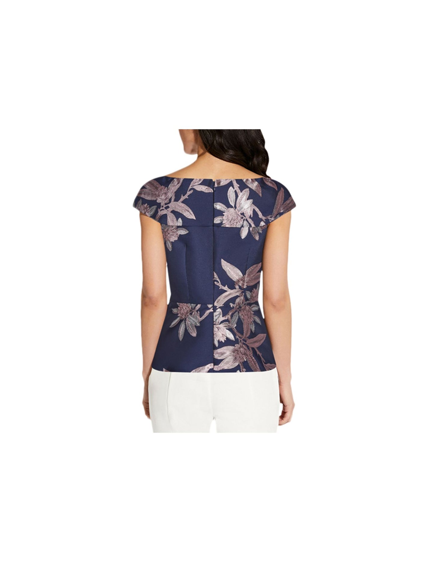 ADRIANNA PAPELL Womens Zippered Darted Flutter Sleeve V Neck Party Peplum Top