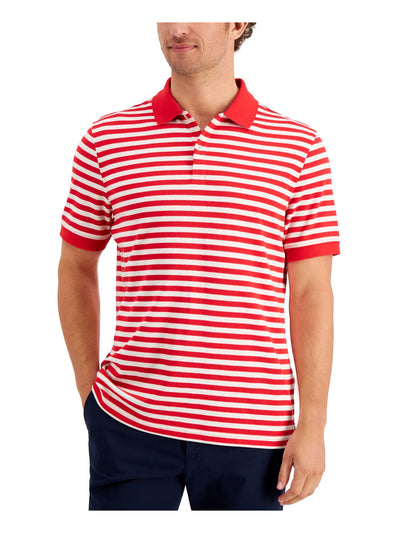 CLUBROOM Mens Red Striped Classic Fit Stretch Polo XXL