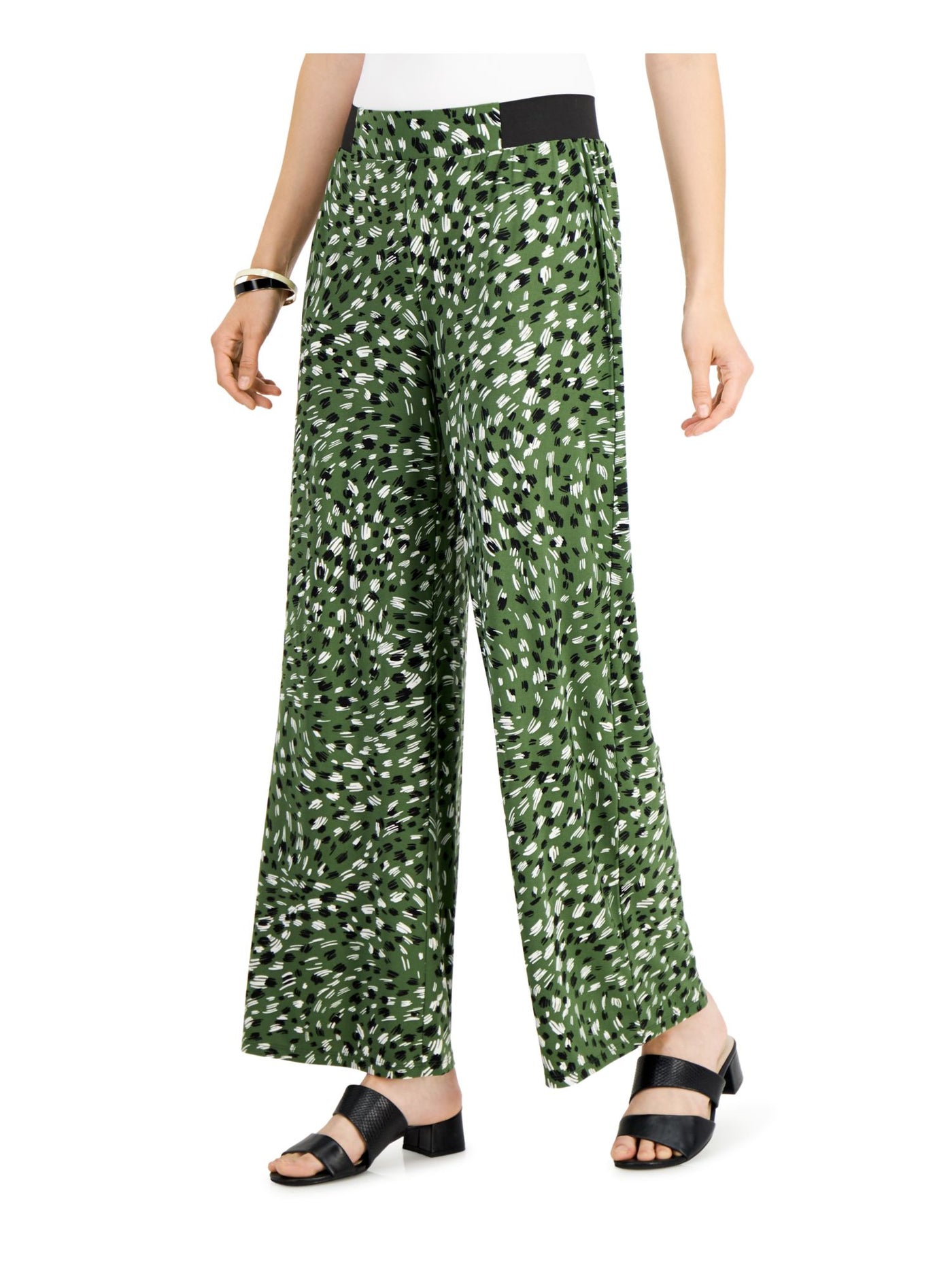 KASPER Womens Green Printed Wear To Work High Waist Pants S