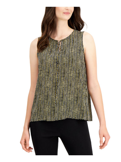 KASPER Womens Tie Sleeveless Curved Hem Pullovr V Neck Tank Top