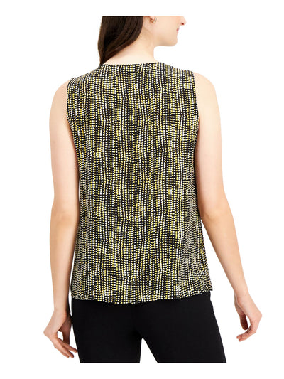 KASPER Womens Yellow Tie Geometric Sleeveless V Neck Top XS