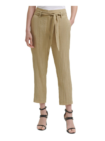 DKNY Womens Beige Textured Zippered Pocketed Lined Ankle Wear To Work High Waist Pants 8