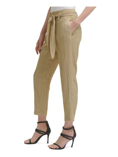 DKNY Womens Beige Textured Zippered Pocketed Lined Ankle Wear To Work High Waist Pants 8