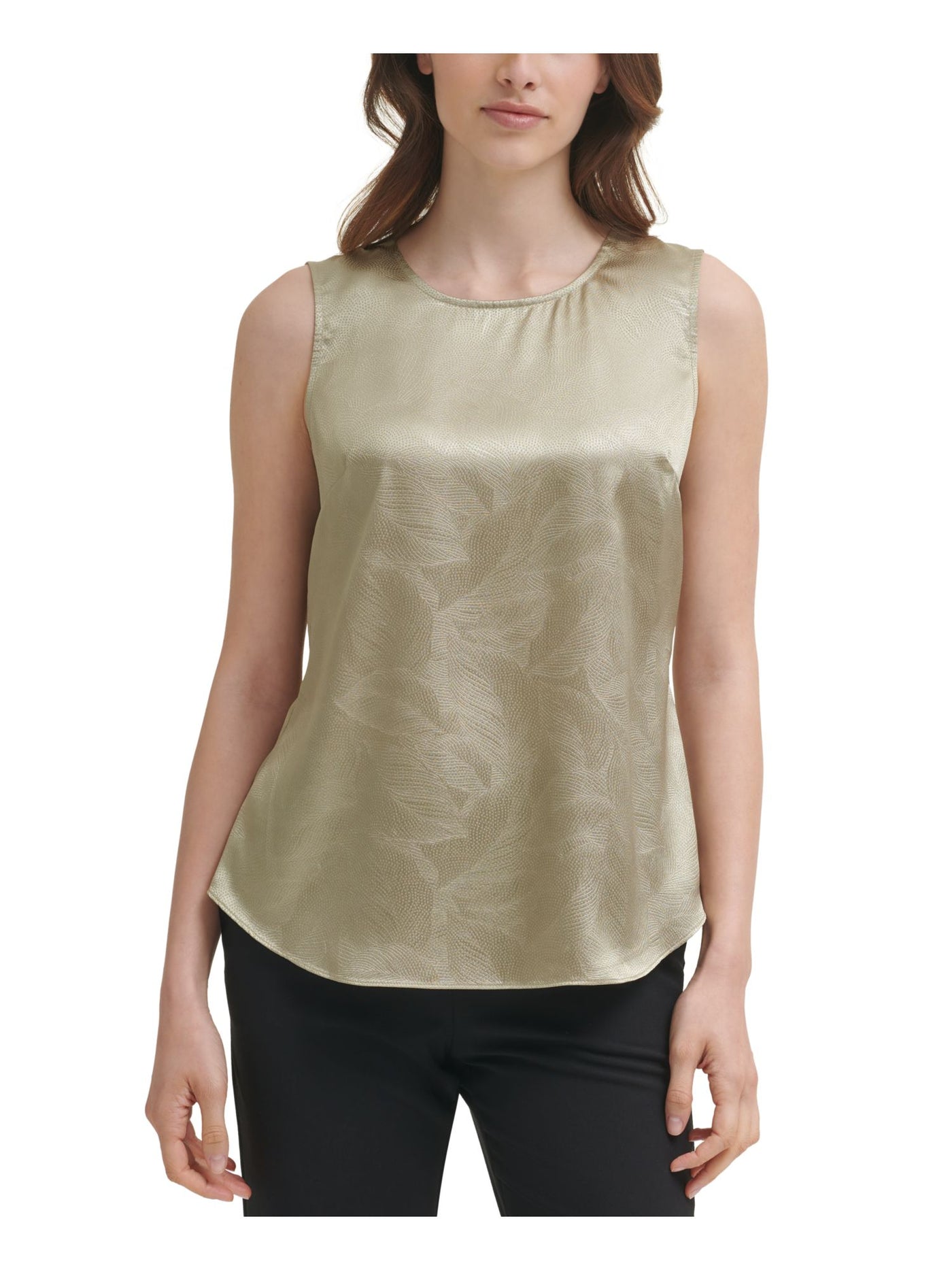 DKNY Womens Beige Metallic Keyhole Back Rounded Hem Sleeveless Jewel Neck Evening Top S