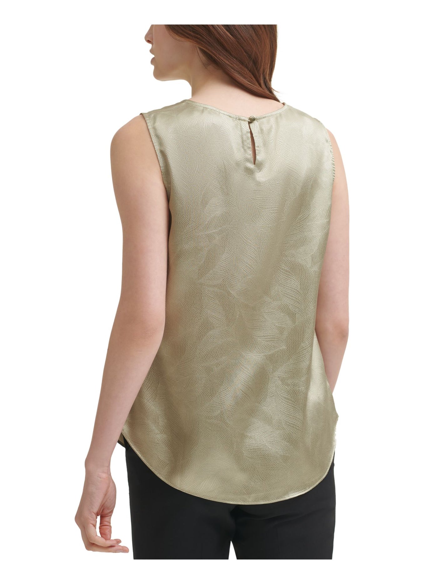 DKNY Womens Beige Metallic Keyhole Back Rounded Hem Sleeveless Jewel Neck Evening Top S