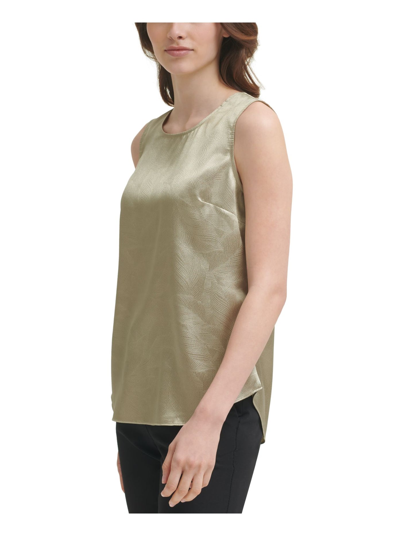 DKNY Womens Beige Metallic Keyhole Back Rounded Hem Sleeveless Jewel Neck Evening Top S