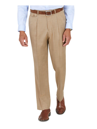 TAYION BY MONTEE HOLLAND Mens Beige Pleated, Striped Classic Fit Suit Separate Pants 30WX30L