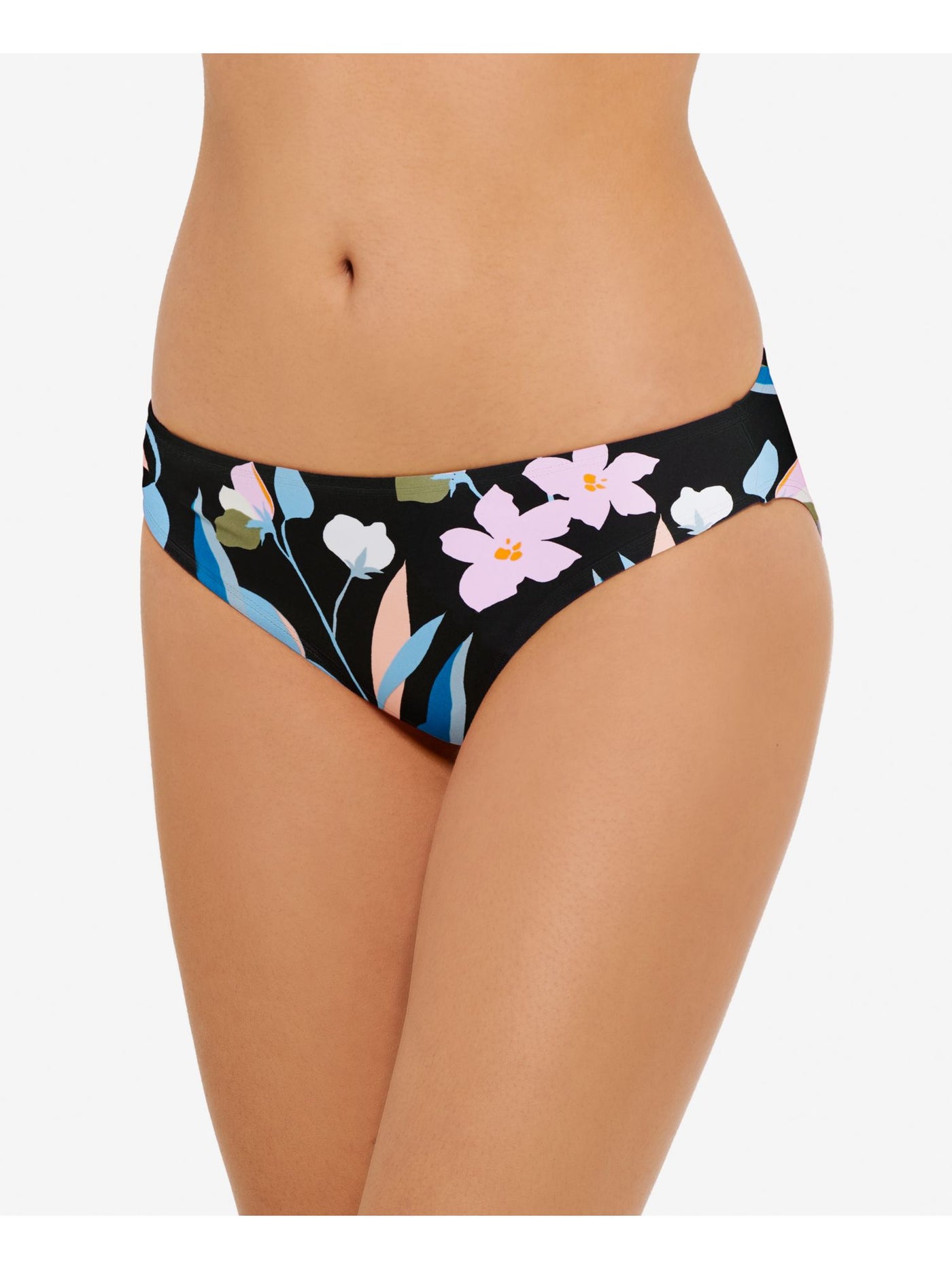 HULA HONEY Women's Black Floral Stretch Lined Moderate Coverage Hipster Swimsuit Bottom XL