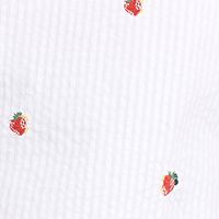 BARBOUR Womens White Textured Embroidered Cuffed Curved Hem Slitted Striped 3/4 Sleeve Collared Button Up Top