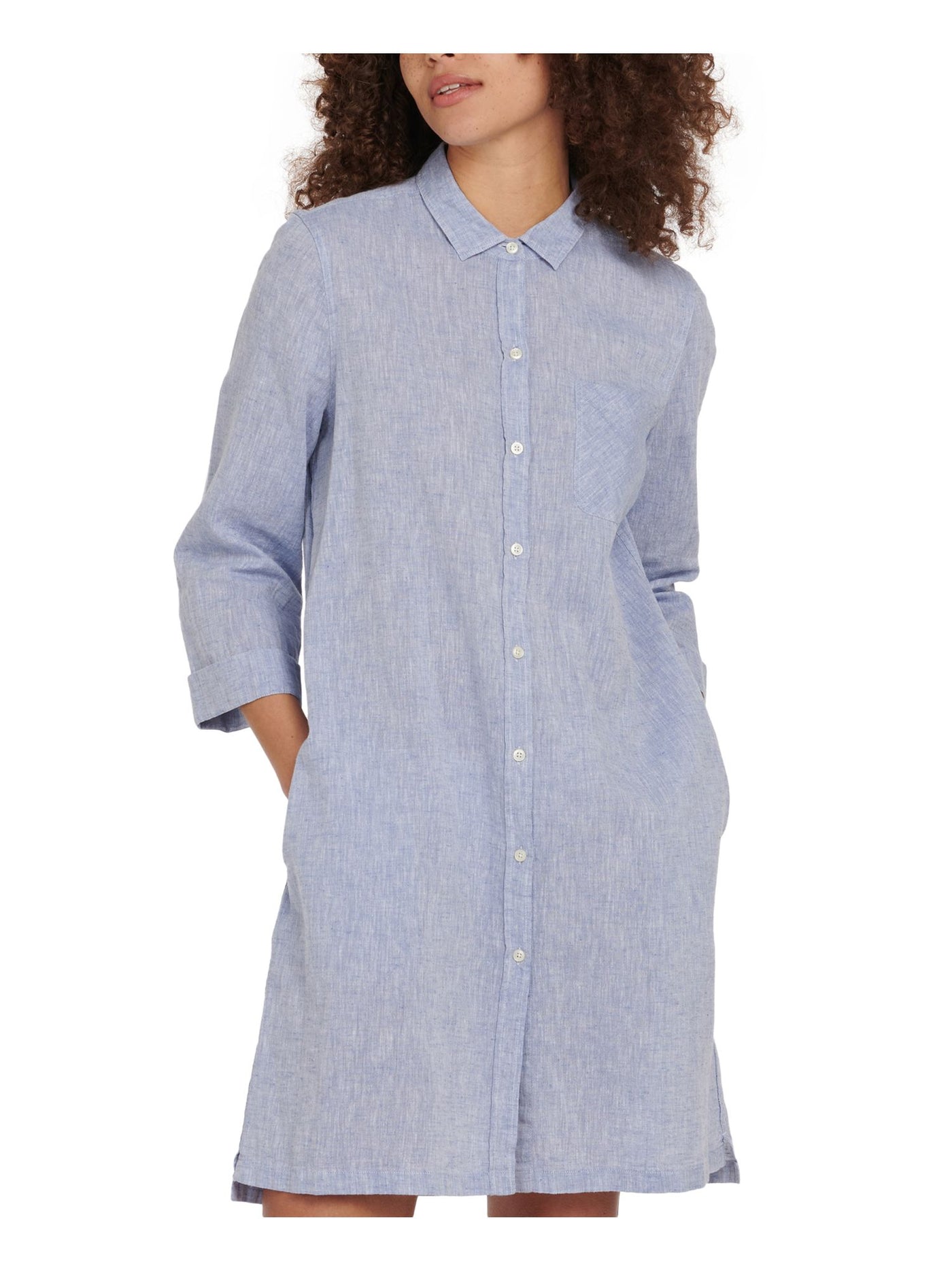 BARBOUR Womens Blue Cotton Blend Pocketed Heather Point Collar Above The Knee Shirt Dress 8