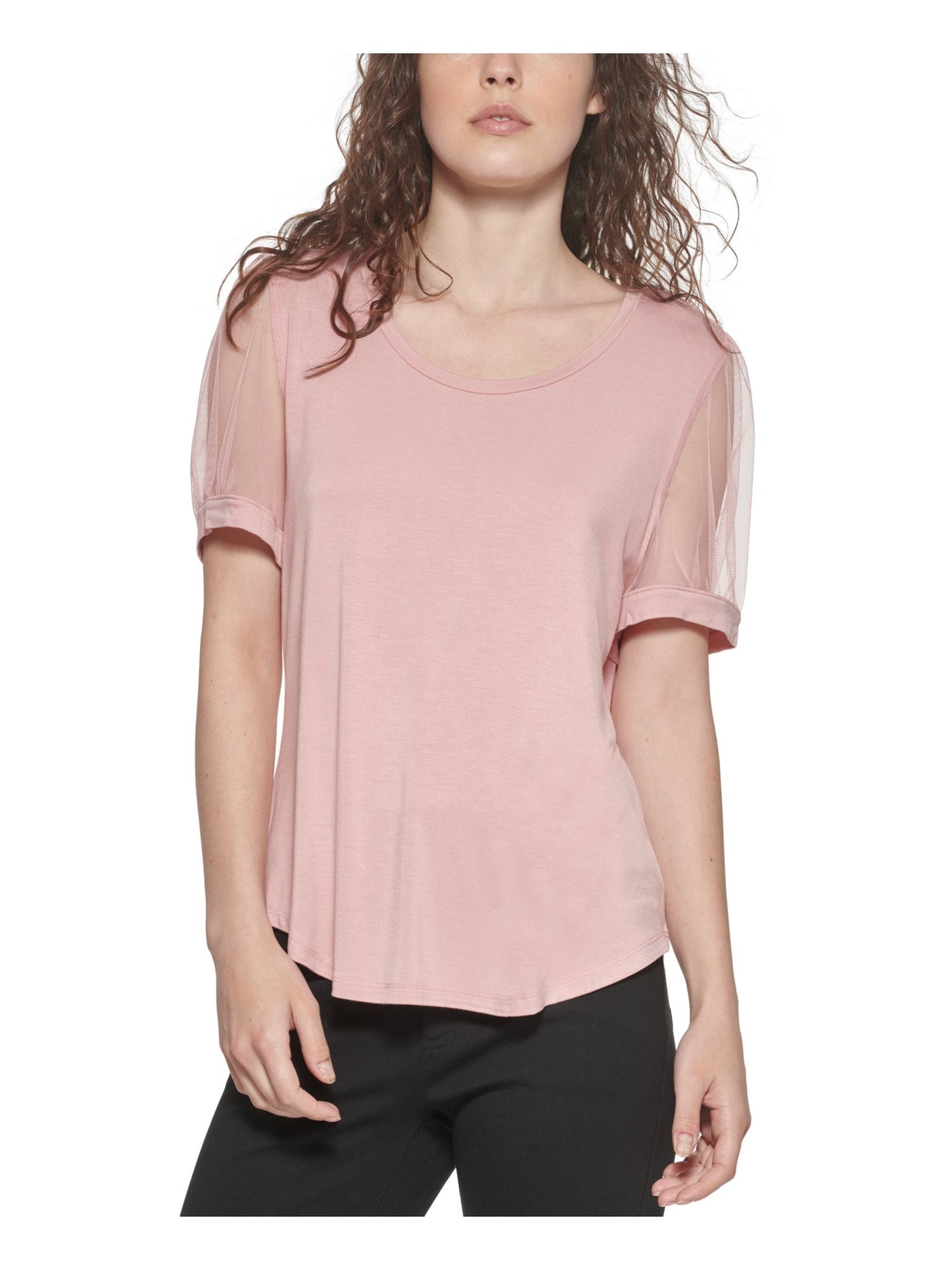 DKNY Womens Stretch Pouf Scoop Neck Top