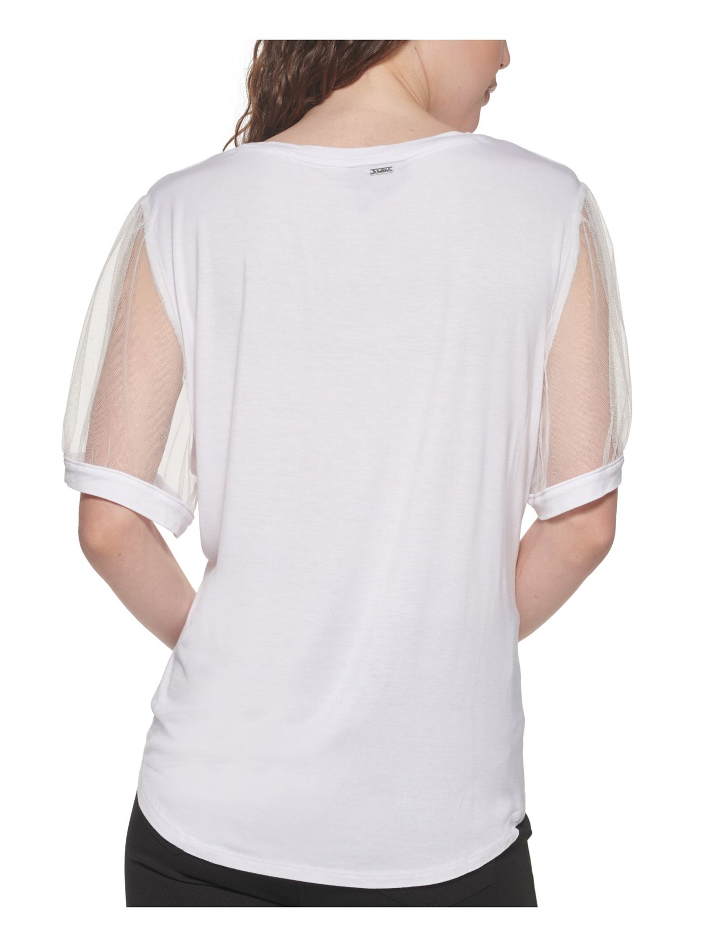 DKNY Womens White Stretch Pouf Scoop Neck Top XS