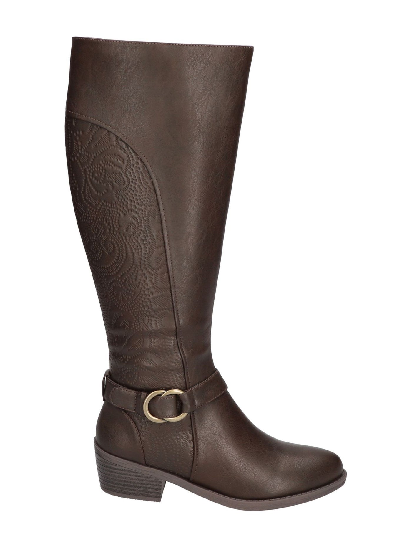 EASY STREET Womens Brown Multi-Textured Buckled Acccnt Strap Goring Padded Luella Plus Almond Toe Block Heel Zip-Up Boots Shoes 6.5 WW