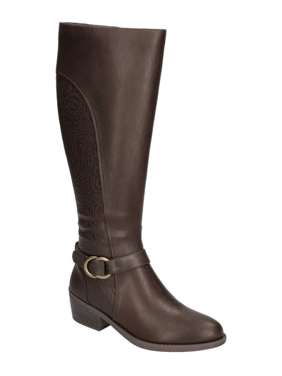 EASY STREET Womens Brown Multi-Textured Buckled Acccnt Strap Goring Padded Luella Plus Almond Toe Block Heel Zip-Up Boots Shoes 6.5 WW